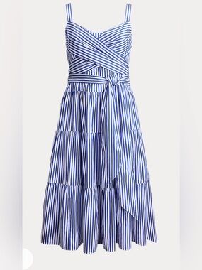 NWT Lauren Ralph Lauren Striped Cotton Broadcloth Tiered Dress. Size 8